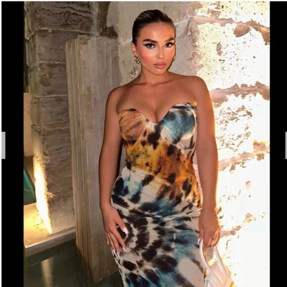 Zara Tulle Tie Dye Strapless Form Fitting Midi Maxi Dress Bloggers Fave, Size S - Picture 9 of 16